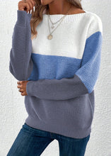 Load image into Gallery viewer, Natural Blue O Neck Patchwork Knit Pullover Sweaters Fall