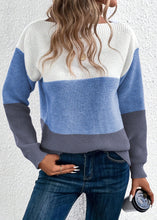 Load image into Gallery viewer, Natural Blue O Neck Patchwork Knit Pullover Sweaters Fall