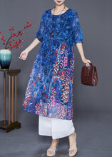 Load image into Gallery viewer, Natural Blue Print Draping Chiffon Beach Dresses Summer