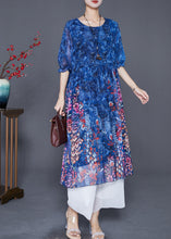 Load image into Gallery viewer, Natural Blue Print Draping Chiffon Beach Dresses Summer