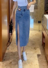 Load image into Gallery viewer, Natural Blue Sashes Patchwork High Waist Denim Maxi Skirts