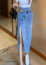 Load image into Gallery viewer, Natural Blue Sashes Patchwork High Waist Denim Maxi Skirts