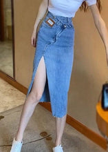 Load image into Gallery viewer, Natural Blue Sashes Patchwork High Waist Denim Maxi Skirts