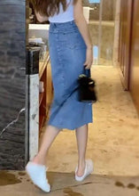 Load image into Gallery viewer, Natural Blue Sashes Patchwork High Waist Denim Maxi Skirts