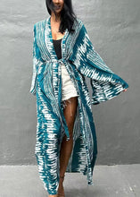 Load image into Gallery viewer, Natural Blue Tie Dye Tie Waist Seabeach Rash Long Smock Long Sleeve