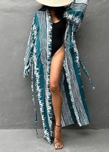 Load image into Gallery viewer, Natural Blue Tie Dye Tie Waist Seabeach Rash Long Smock Long Sleeve