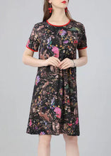 Load image into Gallery viewer, Natural Floral O Neck Print Patchwork Cotton Mid Dress Summer