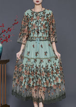 Load image into Gallery viewer, Natural Green Embroidered Tulle Robe Dresses Summer