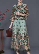 Load image into Gallery viewer, Natural Green Embroidered Tulle Robe Dresses Summer