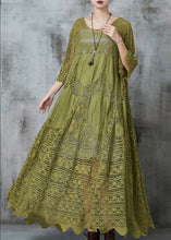 Load image into Gallery viewer, Natural Green Hollow Out Exra Large Hem Cotton Dress Summer