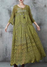 Load image into Gallery viewer, Natural Green Hollow Out Exra Large Hem Cotton Dress Summer