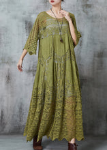 Load image into Gallery viewer, Natural Green Hollow Out Exra Large Hem Cotton Dress Summer