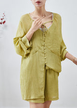 Load image into Gallery viewer, Natural Green Oversized Wrinkled Cotton Two Pieces Set Summer