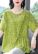 Load image into Gallery viewer, Natural Green Print Asymmetrical Patchwork Linen Blouses Summer