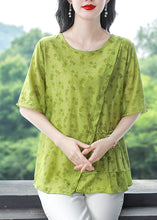 Load image into Gallery viewer, Natural Green Print Asymmetrical Patchwork Linen Blouses Summer