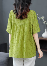 Load image into Gallery viewer, Natural Green Print Asymmetrical Patchwork Linen Blouses Summer