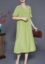 Load image into Gallery viewer, Natural Green V Neck Wrinkled Cotton Maxi Dresses Summer