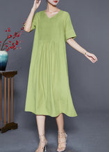 Load image into Gallery viewer, Natural Green V Neck Wrinkled Cotton Maxi Dresses Summer