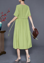 Load image into Gallery viewer, Natural Green V Neck Wrinkled Cotton Maxi Dresses Summer