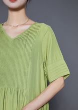 Load image into Gallery viewer, Natural Green V Neck Wrinkled Cotton Maxi Dresses Summer