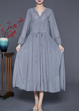 Load image into Gallery viewer, Natural Grey Embroidered Cinched Patchwork Cotton Dresses Summer