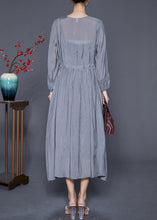 Load image into Gallery viewer, Natural Grey Embroidered Cinched Patchwork Cotton Dresses Summer