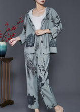 Load image into Gallery viewer, Natural Grey Hooded Ink And Wash Cotton Two Pieces Set Spring