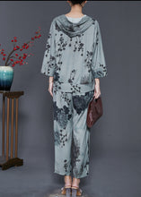 Load image into Gallery viewer, Natural Grey Hooded Ink And Wash Cotton Two Pieces Set Spring