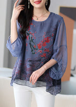 Load image into Gallery viewer, Natural Grey O Neck Print Patchwork Chiffon Shirt Tops Lantern Sleeve