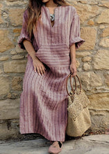 Load image into Gallery viewer, Natural Grey O-Neck Striped Patchwork Long Dresses Spring