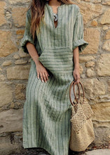 Load image into Gallery viewer, Natural Grey O-Neck Striped Patchwork Long Dresses Spring