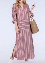 Load image into Gallery viewer, Natural Grey O-Neck Striped Patchwork Long Dresses Spring