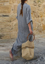 Load image into Gallery viewer, Natural Grey O-Neck Striped Patchwork Long Dresses Spring