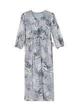 Load image into Gallery viewer, Natural Grey V Neck Ruffled Print Silk Dress Summer