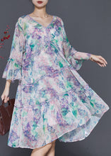 Load image into Gallery viewer, Natural Light Purple V Neck Print Chiffon Dresses Summer