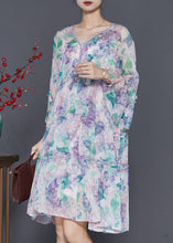 Load image into Gallery viewer, Natural Light Purple V Neck Print Chiffon Dresses Summer