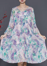 Load image into Gallery viewer, Natural Light Purple V Neck Print Chiffon Dresses Summer