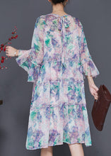 Load image into Gallery viewer, Natural Light Purple V Neck Print Chiffon Dresses Summer