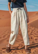 Load image into Gallery viewer, Natural Linen Patchwork Elastic Waist Crop Harem Pants