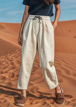 Load image into Gallery viewer, Natural Linen Patchwork Elastic Waist Crop Harem Pants