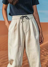 Load image into Gallery viewer, Natural Linen Patchwork Elastic Waist Crop Harem Pants