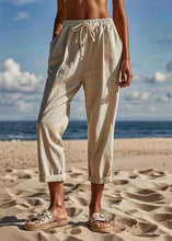 Load image into Gallery viewer, Natural Linen Patchwork Tie Waist Crop Pants Summer