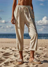 Load image into Gallery viewer, Natural Linen Patchwork Tie Waist Crop Pants Summer