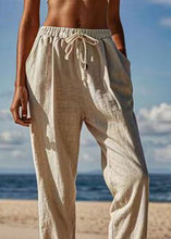 Load image into Gallery viewer, Natural Linen Patchwork Tie Waist Crop Pants Summer