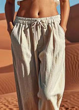 Load image into Gallery viewer, Natural Linen Pockets Patchwork Elastic Waist Crop Pants