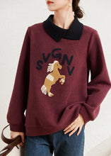 Load image into Gallery viewer, Natural Mulberry Peter Pan Collar Patchwork Horse Cotton Loose Sweatshirts Top Spring