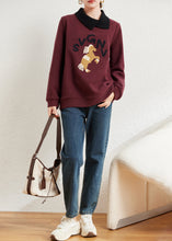 Load image into Gallery viewer, Natural Mulberry Peter Pan Collar Patchwork Horse Cotton Loose Sweatshirts Top Spring