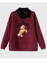 Load image into Gallery viewer, Natural Mulberry Peter Pan Collar Patchwork Horse Cotton Loose Sweatshirts Top Spring