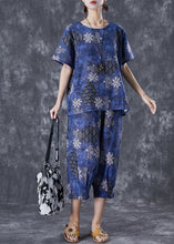 Load image into Gallery viewer, Natural Navy Oversized Print Linen Two Pieces Set Summer