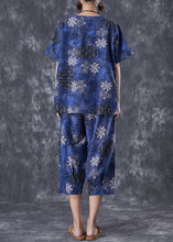 Load image into Gallery viewer, Natural Navy Oversized Print Linen Two Pieces Set Summer